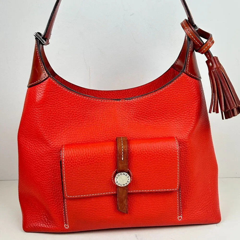 Dooney & Bourke Cambridge Hobo Pebble Leather Persimmon Orange Purse